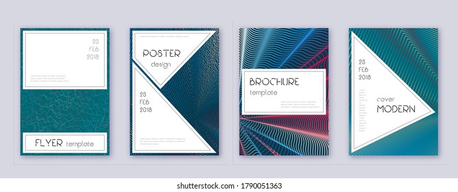 Stylish brochure design template set. Red abstract lines on white blue background. Bewitching brochure design. Dazzling catalog, poster, book template etc.