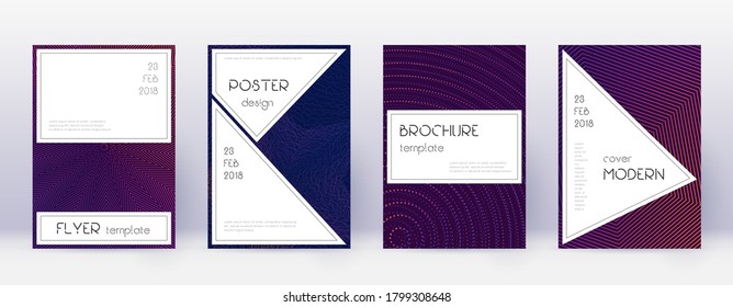 Stylish brochure design template set. Violet abstract lines on dark background. Bewitching brochure design. Interesting catalog, poster, book template etc.