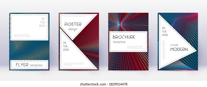 Stylish brochure design template set. Red abstract lines on white blue background. Bewitching brochure design. Fabulous catalog, poster, book template etc.