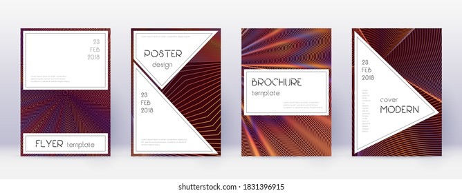 Stylish brochure design template set. Orange abstract lines on wine red background. Beautiful brochure design. Outstanding catalog, poster, book template etc.