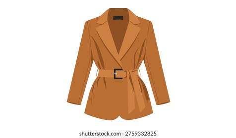 Stylish brown belted blazer, designed with practical pockets and long sleeves, perfect for a chic and modern professional or smart-casual look.