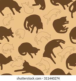 Stylish brown cats pattern. Vector illustration