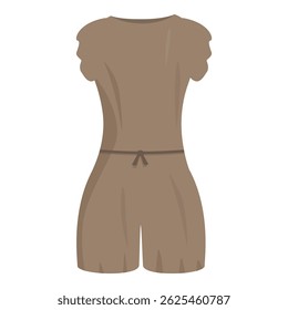 Jumpsuit marrom elegante com mangas curtas e um cinto amarrado, criando um olhar chique e confortável