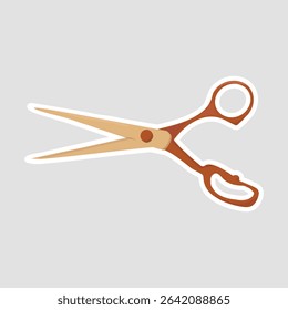 Stylish Brown Kitchen Scissors Sticker. Functional vector illustration of brown kitchen scissors, ideal for food preparation and various household tasks