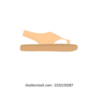Stylish brown women's leather sandals on a blue background logo design. Female footwear flat picture. Cartoon stylish seasonal summer sandals vector design and illustration.
