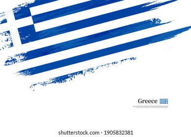 Stylish brush flag of Greece. Happy independence day of Greece with grungy flag background