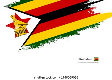 Stylish brush flag of Zimbabwe. Happy independence day of Zimbabwe with grungy flag background