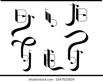 Stilvolles BT-Monogramm - überlappende B- und T-Buchstaben im Kalligrafie-Stil