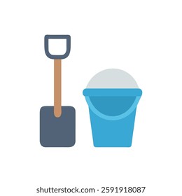 Stylish bucket and spade icon ideal for illustrations.