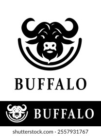 Stylish buffalo logo featuring a bold buffalo head with curved horns