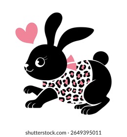 Stylish Bunny with Pink Leopard Print and Heart Vector Illustration