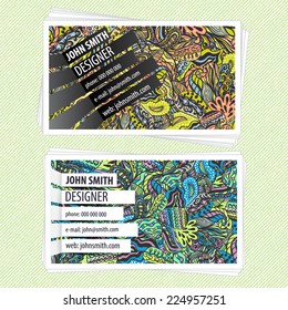 Stylish business card design with hand drawn pattern.