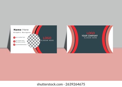 Stylish business card design with red, white, and black wave elements. Suitable for fashion designers, marketing professionals, or personal branding.