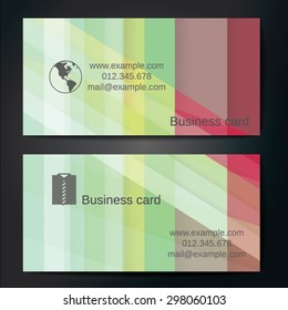 Stylish business cards with colorful straight stripes. Vector illustrations. 5 x 9 cm size.