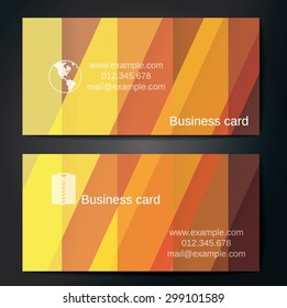 Stylish business cards with colorful straight stripes. Vector illustrations. 5 x 9 cm size.