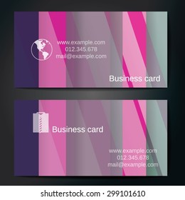 Stylish business cards with colorful straight stripes. Vector illustrations. 5 x 9 cm size.