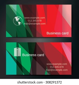 Stylish business cards with colorful straight stripes. Vector illustrations. 5 x 9 cm size.