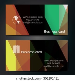 Stylish business cards with colorful straight stripes. Vector illustrations. 5 x 9 cm size.