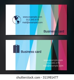 Stylish business cards with colorful straight stripes. Vector illustrations. 5 x 9 cm size.