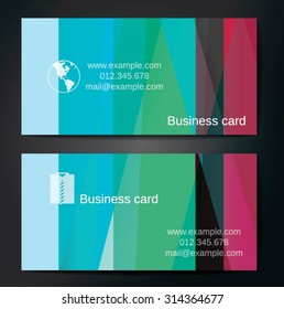 Stylish business cards with colorful straight stripes. Vector illustrations. 5 x 9 cm size.
