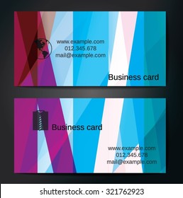 Stylish business cards with colorful straight stripes. Vector illustration. 5 x 9 cm size.