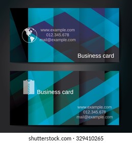 Stylish business cards with colorful straight stripes. Vector illustration. 5 x 9 cm size.