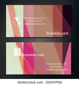 Stylish business cards with colorful straight stripes. Vector illustration. 5 x 9 cm size.