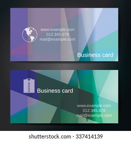 Stylish business cards with colorful straight stripes. Vector illustration. 5 x 9 cm size.