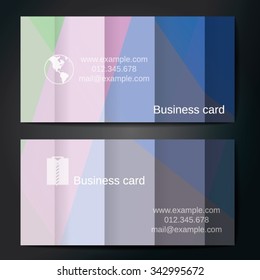 Stylish business cards with colorful straight stripes. Vector illustration. 5 x 9 cm size.