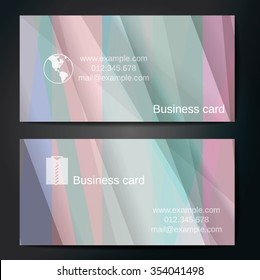 Stylish business cards with colorful straight stripes. Vector illustration. 5 x 9 cm size.