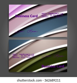 Stylish business cards with colorful stripes. Vector illustration. 5 x 9 cm size.
