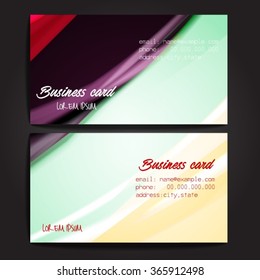 Stylish business cards with colorful stripes. Vector illustration. 5 x 9 cm size.