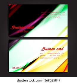 Stylish business cards with colorful stripes. Vector illustration. 5 x 9 cm size.