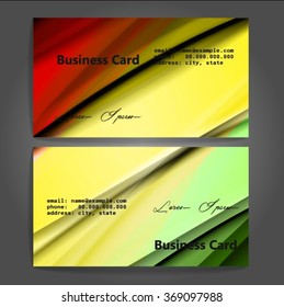 Stylish business cards with colorful stripes. Vector illustration. 5 x 9 cm size.