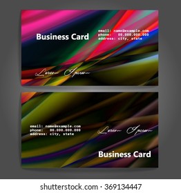 Stylish business cards with colorful stripes. Vector illustration. 5 x 9 cm size.