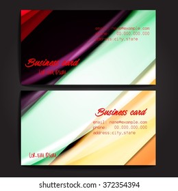 Stylish business cards with colorful stripes. Vector illustration. 5 x 9 cm size.