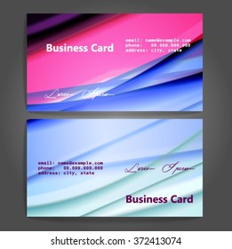 Stylish business cards with colorful stripes. Vector illustration. 5 x 9 cm size.