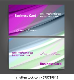 Stylish business cards with colorful stripes. Vector illustration. 5 x 9 cm size.