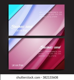 Stylish business cards with colorful stripes. Vector illustration. 5 x 9 cm size.