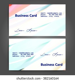 Stylish business cards with colorful stripes. Vector illustration. 5 x 9 cm size.