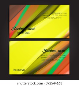 Stylish business cards with colorful stripes. Vector illustration. 5 x 9 cm size.