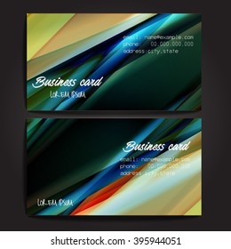 Stylish business cards with colorful stripes. Vector illustration. 5 x 9 cm size.