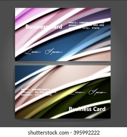 Stylish business cards with colorful stripes. Vector illustration. 5 x 9 cm size.