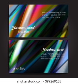 Stylish business cards with colorful stripes. Vector illustration. 5 x 9 cm size.