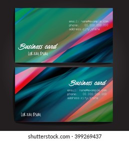 Stylish business cards with colorful stripes. Vector illustration. 5 x 9 cm size.