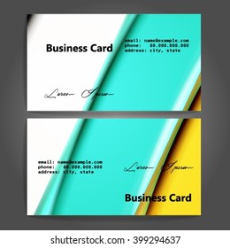 Stylish business cards with colorful stripes. Vector illustration. 5 x 9 cm size.
