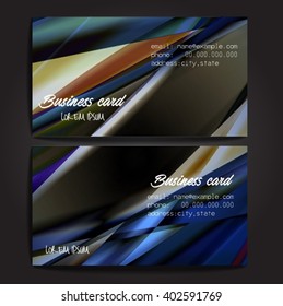 Stylish business cards with colorful stripes. Vector illustration. 5 x 9 cm size.