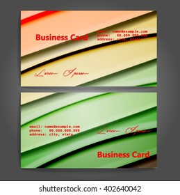 Stylish business cards with colorful stripes. Vector illustration. 5 x 9 cm size.
