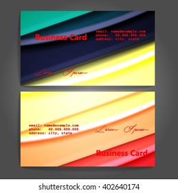 Stylish business cards with colorful stripes. Vector illustration. 5 x 9 cm size.