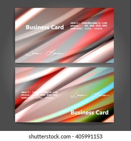 Stylish business cards with colorful stripes. Vector illustration. 5 x 9 cm size.